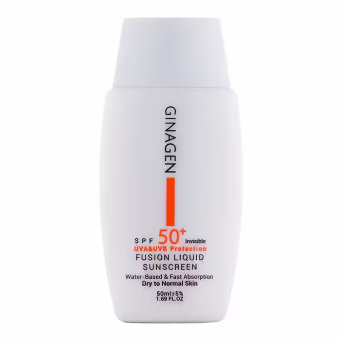 ضد آفتاب بی رنگ ژیناژن مدل Fusion Liquid مناسب پوست خشک و نرمال SPF50 حجم 50 میل
