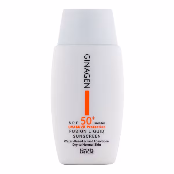 ضد آفتاب بی رنگ ژیناژن مدل Fusion Liquid مناسب پوست خشک و نرمال SPF50 حجم 50 میل