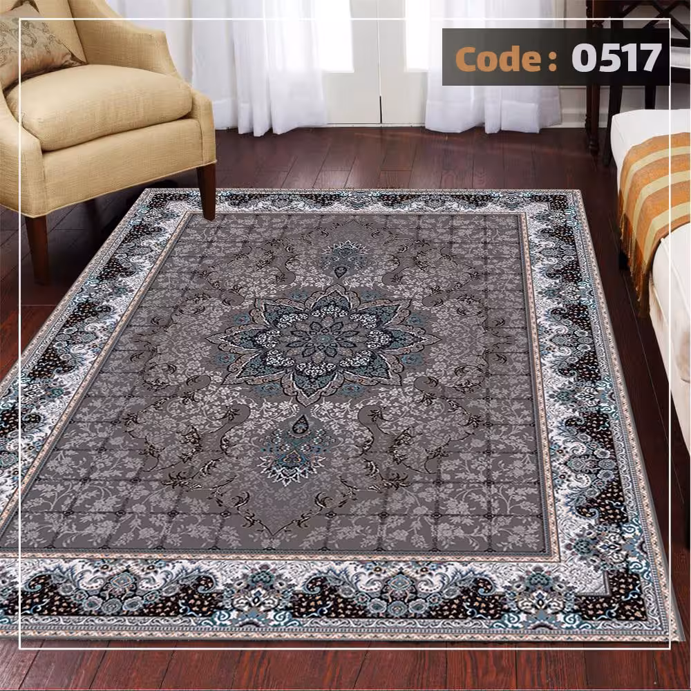 کاورفرش روفرشی دورکشدار گوشه لیفه ای طوسی کرم کد 0517