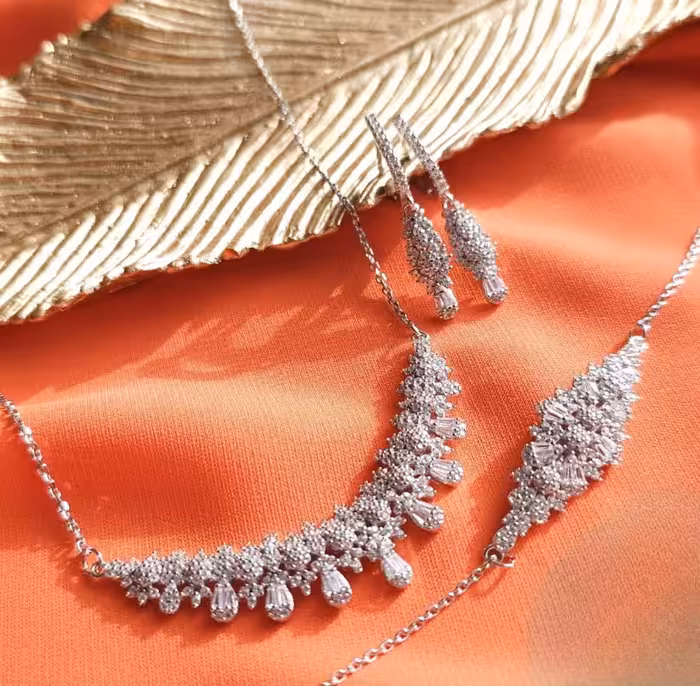 سرویس نقره جواهری زنانه کد 60381