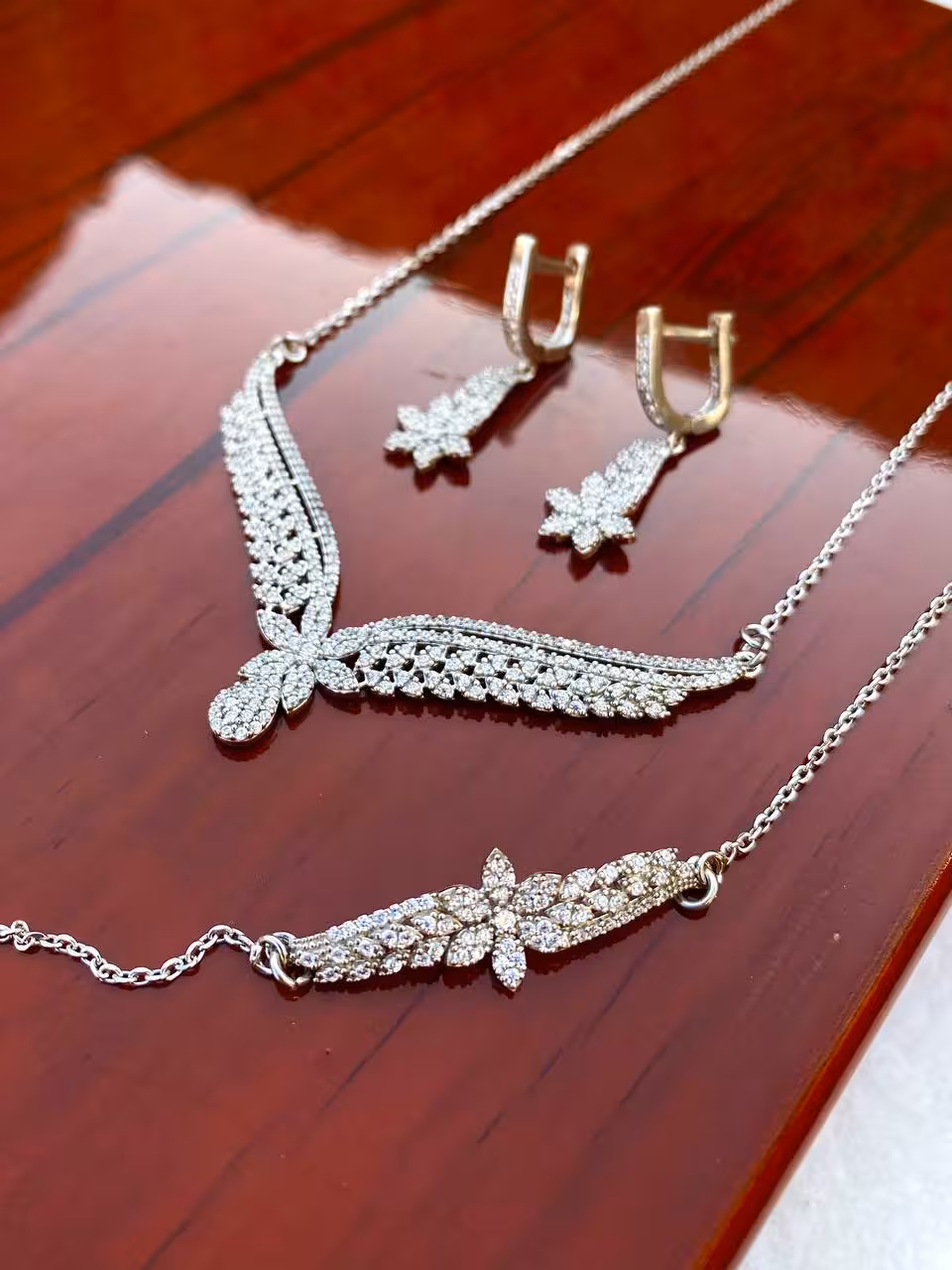 سرویس زنجیری نقره جواهری زنانه کد 60026