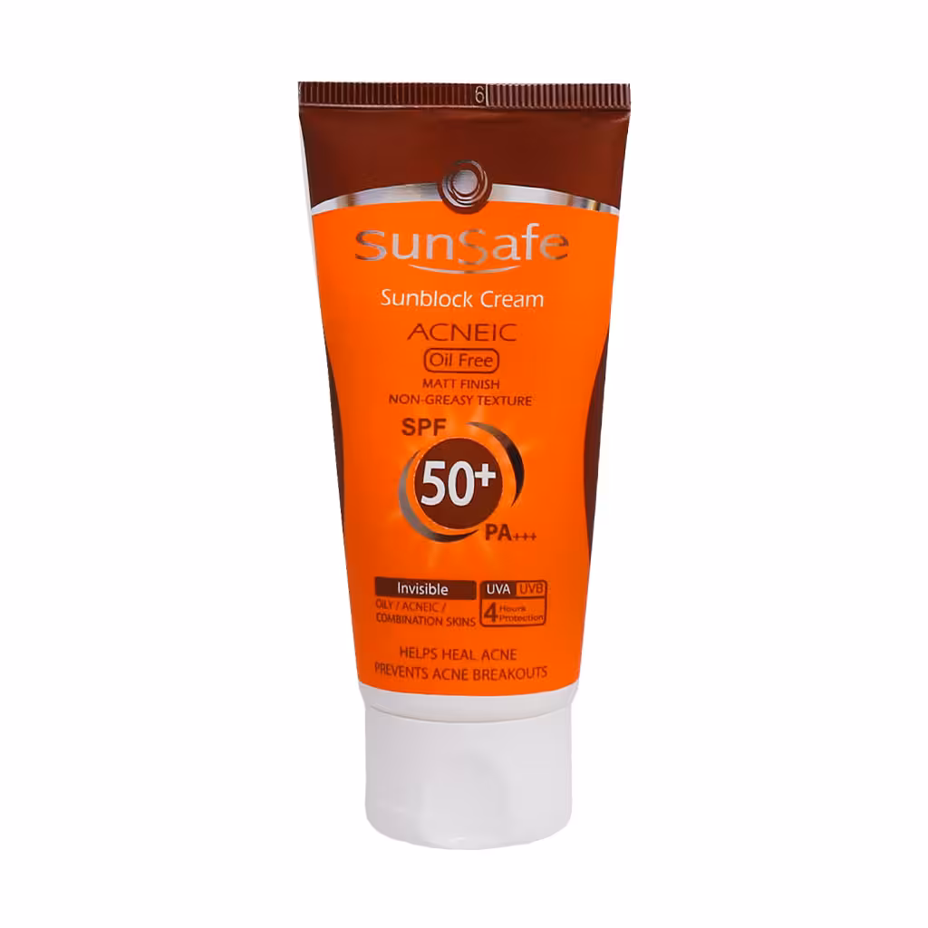 ضدآفتاب فاقد چربی بی رنگ spf50 سان سیف