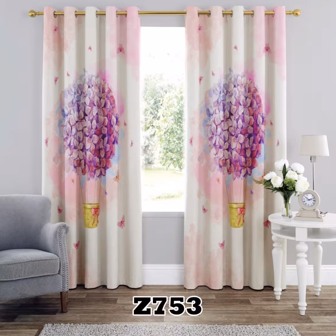 یک عدد پنل پرده اماده طرح گل z753