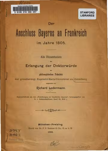 خرید و دانلود نسخه کامل کتاب Der Anschluss Bayerns an Frankreich im Jahre 1805