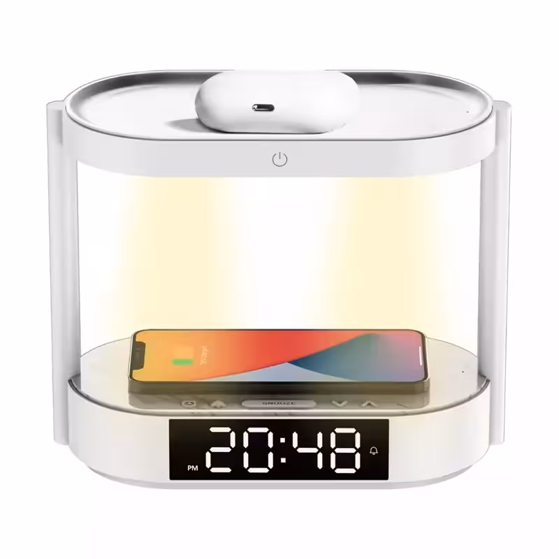 شارژ بی‌سیم 10وات و چراغ خواب و ساعت دیجیتال رومیزی پورودو PD-BLWCDC-WH