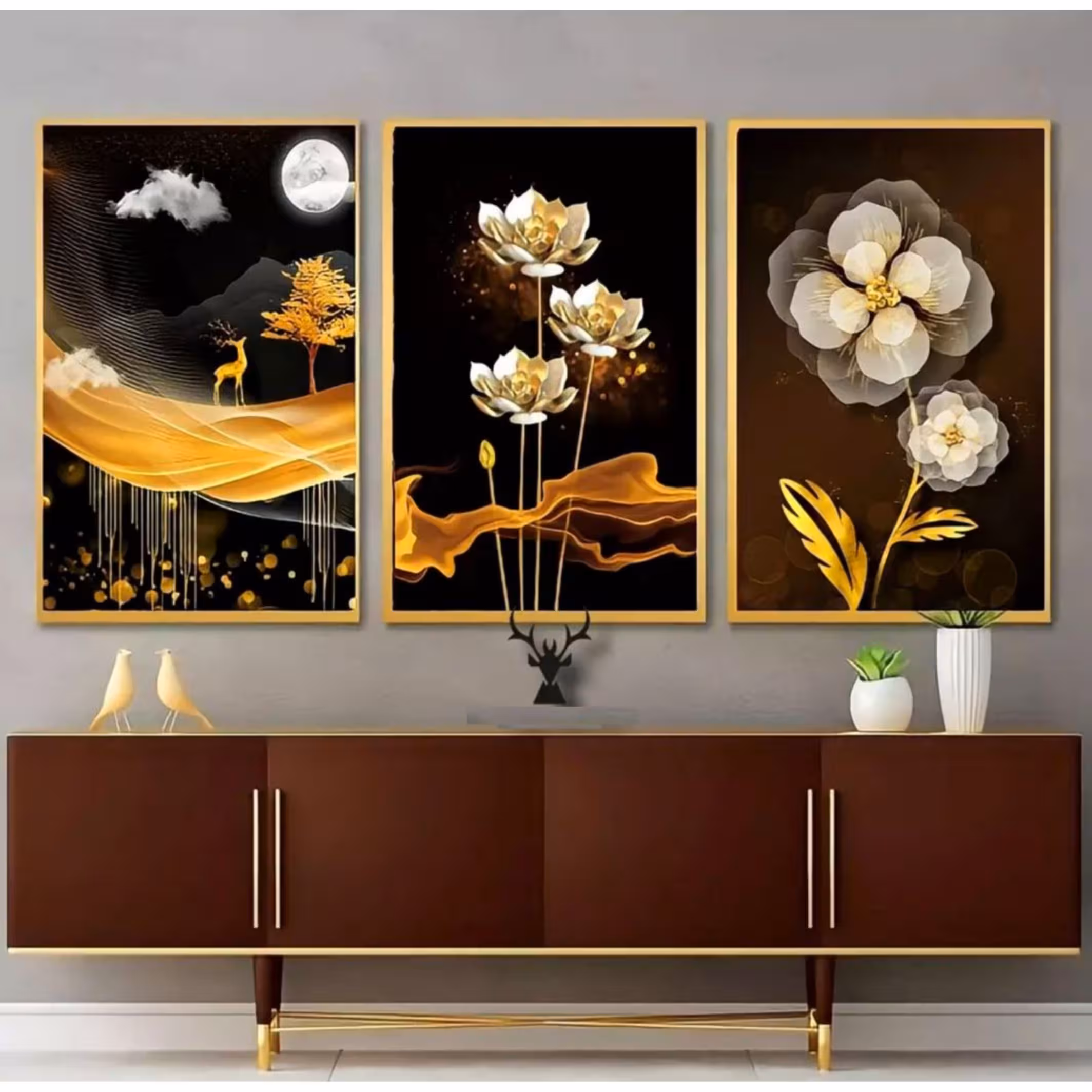 تابلو دکوراتیو 3تیکه طرح گل زیبا