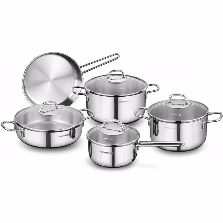 سرویس قابلمه استیل 9 پارچه برند Korkmaz ترکیه مدل Perla A1609