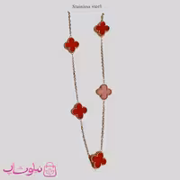 گردنبند زنانه ونکلیف قرمز 5 گل استیل کد 230