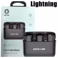میکروفن یقه ای بیسیم شارژی 2عددی بهمراه کیس شارژ Green Lion،Lightning