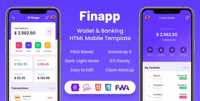 دانلود قالب HTML موبایلی خدمات مالی و بانکداری Finapp