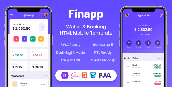 دانلود قالب HTML موبایلی خدمات مالی و بانکداری Finapp