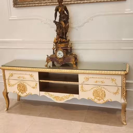 میز تلویزیون شیک طلایی و کرم