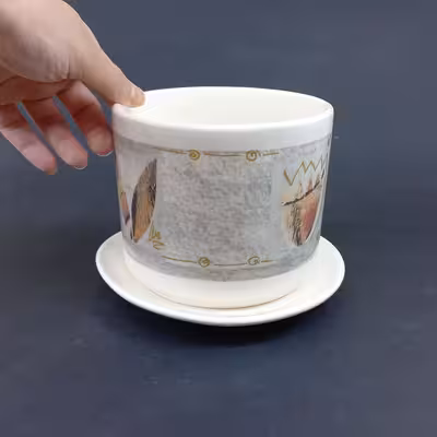 ست گلدان و زیرگلدانی سرامیکی طرح انتزاعی مدل بوهو کد 2