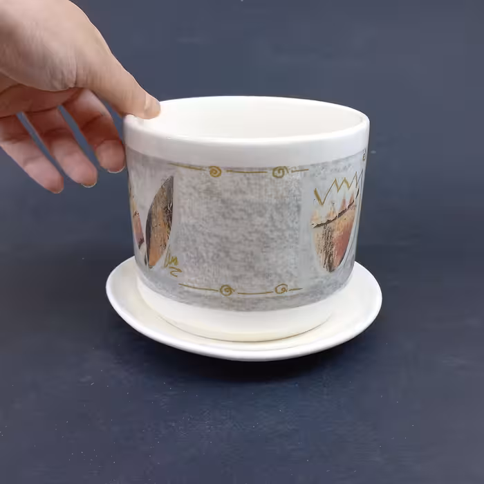 ست گلدان و زیرگلدانی سرامیکی طرح انتزاعی مدل بوهو کد 2