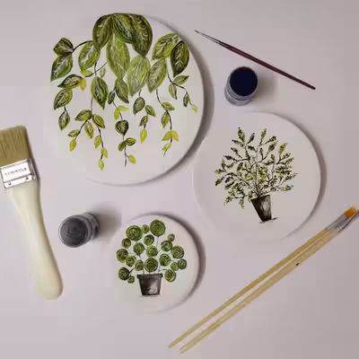 بشقاب دیوارکوب سفالی طرح گلدان مجموعه 3 عددی