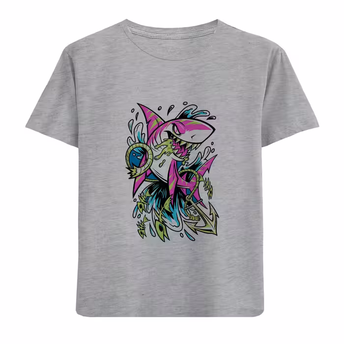 تی شرت آستین کوتاه بچگانه مدل کوسه ولنگر D388