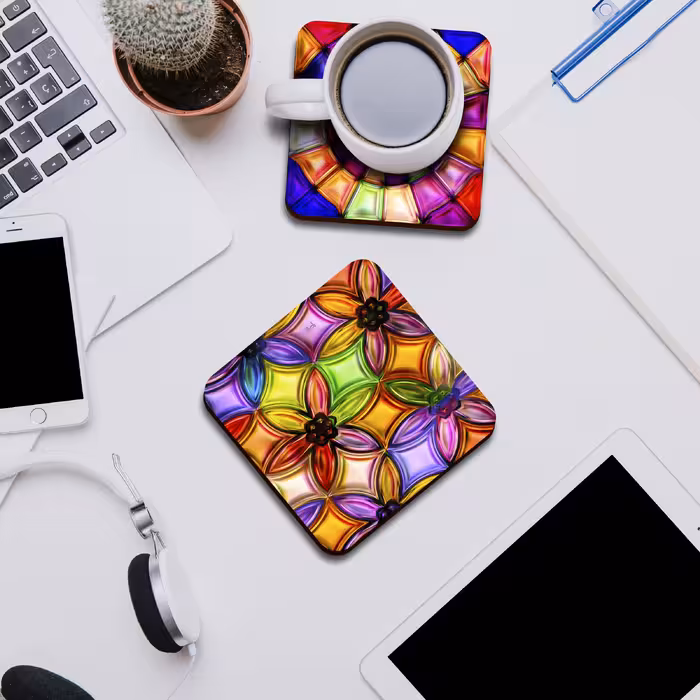 زیر لیوانی لوکسینو مدل شیشه های رنگی مجموعه 6 عددی