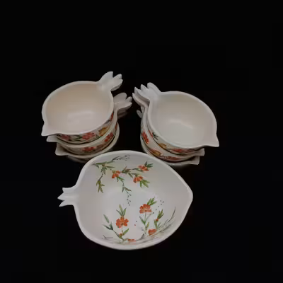 آجیل خوری سرامیکی هیوا طرح نارگل گل و مرغ کد 11311859 مجموعه 7 عددی