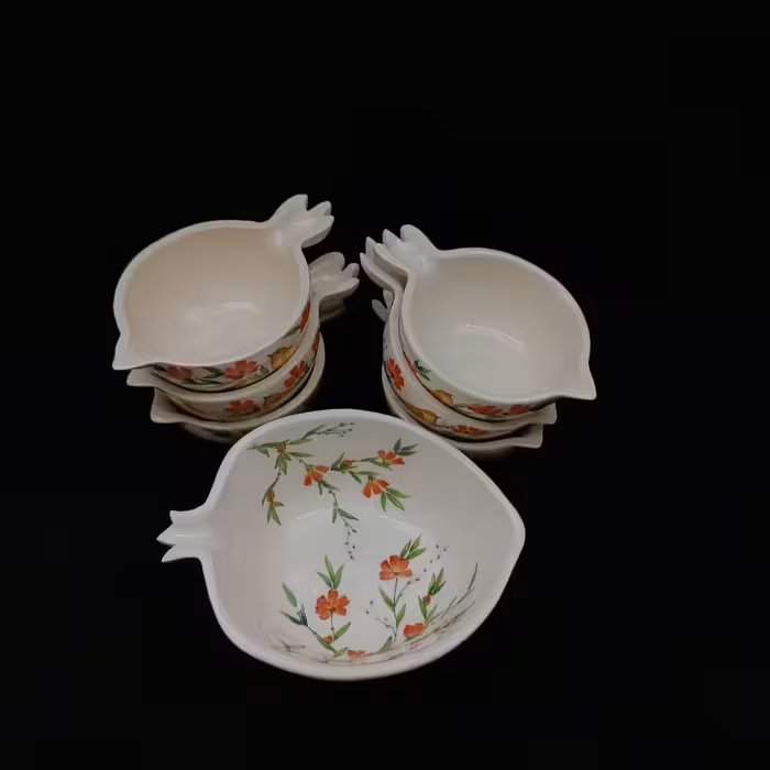 آجیل خوری سرامیکی هیوا طرح نارگل گل و مرغ کد 11311859 مجموعه 7 عددی