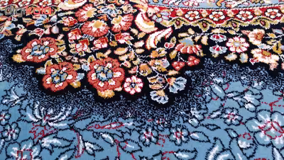 فرش ماشینی زمرد مشهد مدل یاس زمینه آبی