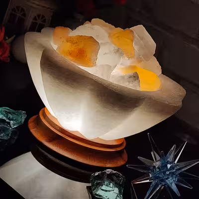 آباژور سنگ نمک مدل سـتاره ای پـایه چـوبی کـد 420