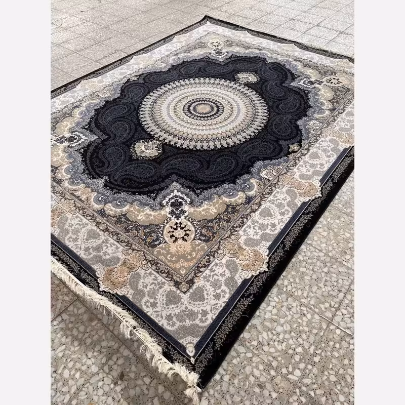 فرش ماشینی کاشان 700شانه 12متری طرح ترمه سرمه ای(باارسال رایگان)