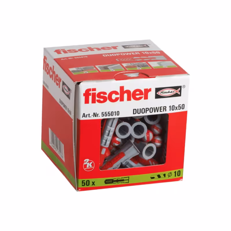 فیشر دووپاور 10×50 | رولپلاک پلاستیکی حرفه‌ای | قطر 10 میلی‌متر | طول 50 میلی‌متر | مناسب برای نصب در بتن و مصالح ساختمانی سنگین | مقاومت بالا در برابر کشش | محصول اصلی فیشر آلمان