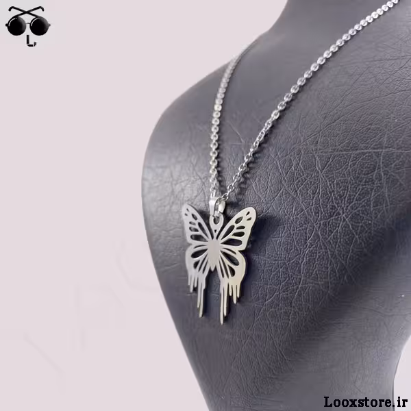 گردنبند طرح پروانه لونا نقره ای استیل
