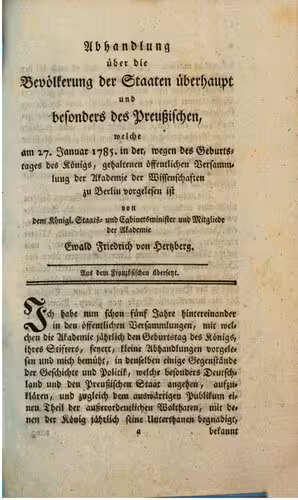 خرید و دانلود نسخه کامل کتاب Abhandlung über die Bevölkerung der Staaten überhaupt und besonders des preußischen, welche am 27. Januar 1785 in der Akademie der Wissenschaften zu Berlin