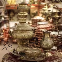 سرویس سماور برنجی 5 لیتری آنتیک قلم‌زنی دست اعلاء