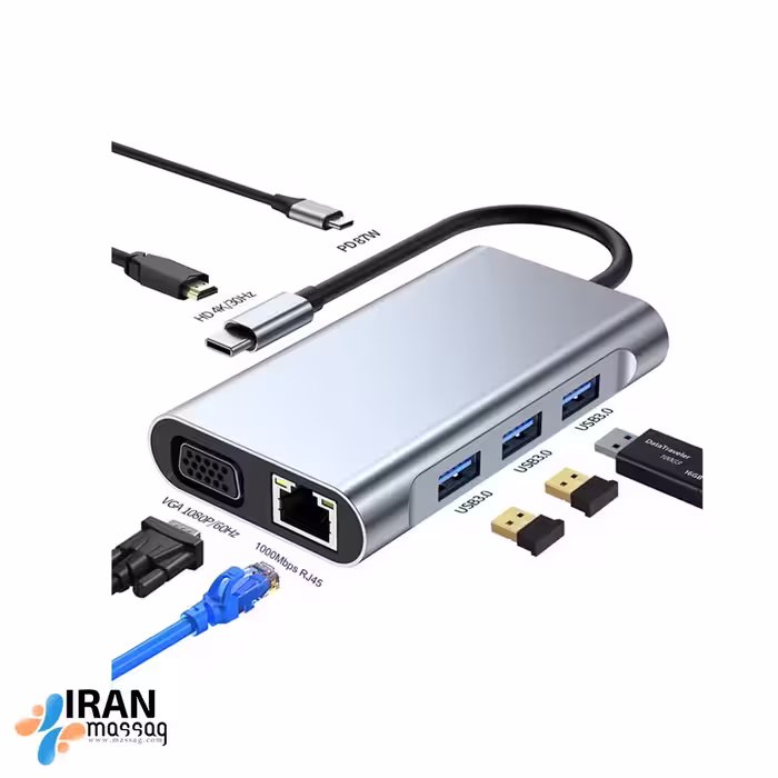 تبدیل و هاب 7 پورت USB-C/Type-C مدل BYL-2111 شارژ فوق سریع