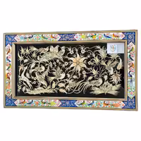 تابلو قلمزنی با قاب خاتم کاری گل و بلبل آبی تیره 42در72