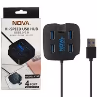 هاب 4 پورت با کابل 50 سانتی متری ورودی آداپتور NOVA X790 USB3.0