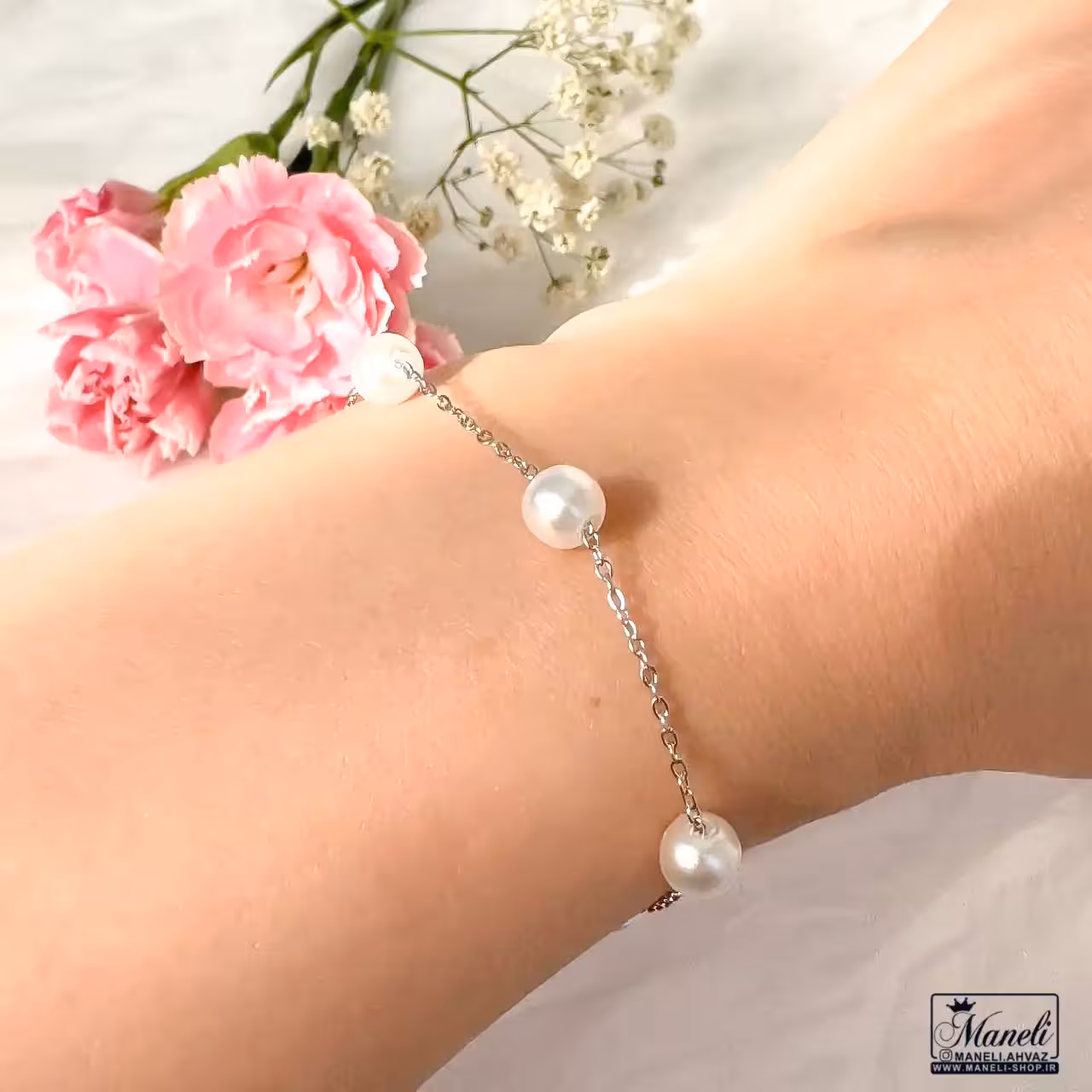 دستبند مرواریدی نقره ای | استیل | رنگ ثابت 140305100
