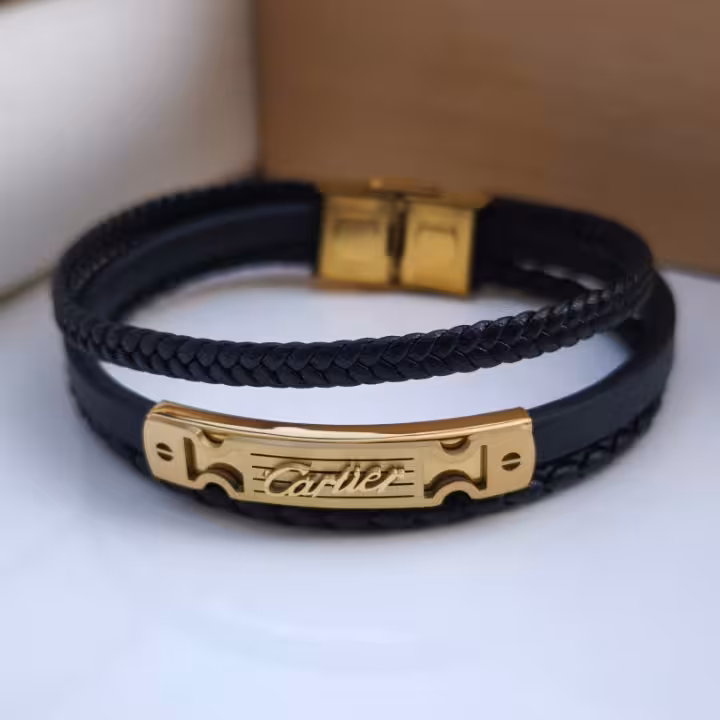 دستبند کارتیر چرمی مشکی سه دور اسپرت cartier
