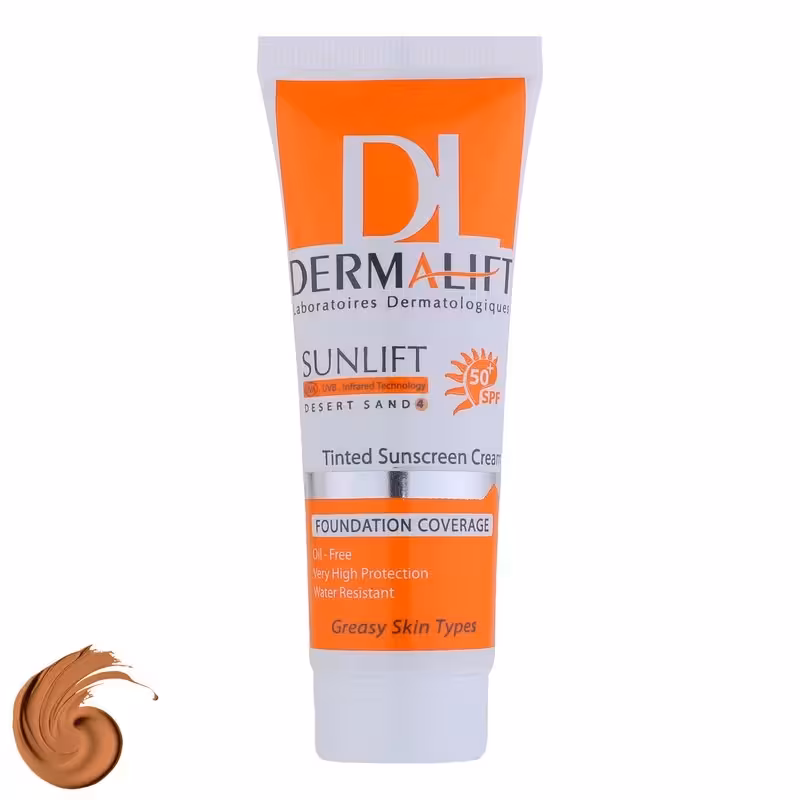 کرم ضد آفتاب رنگی درمالیفت مدل سانلیفت SPF 50 حاوی محافظ UVA و UVBمناسب پوست‌های چرب حجم 40 میلی‌لیتر