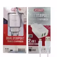آداپتور شارژر 2پورت بهمراه کابل میکرو Atonix Dk-694