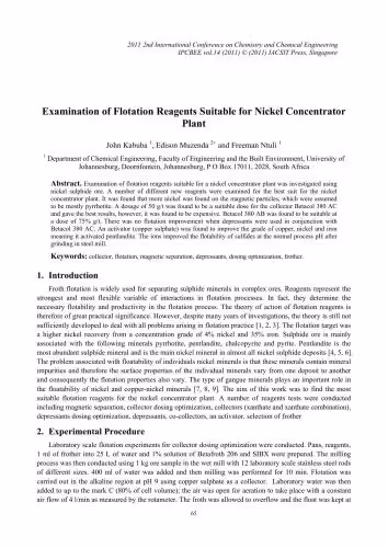 خرید و دانلود نسخه کامل کتاب Examination of Flotation Reagents Suitable for Nickel Concentrator Plant