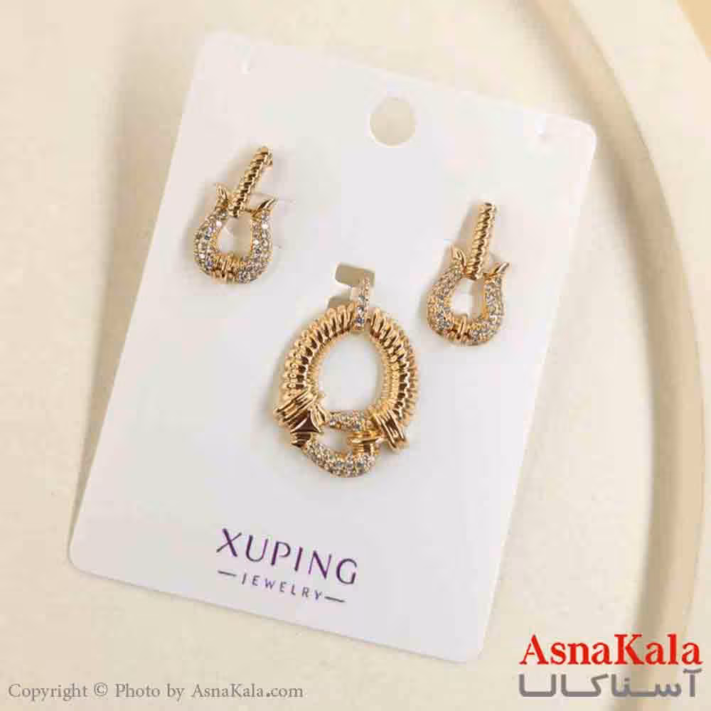 نیم ست زنانه ژوپینگ مدل طلایی شامل گوشواره و گردنبند کد NIM14800W