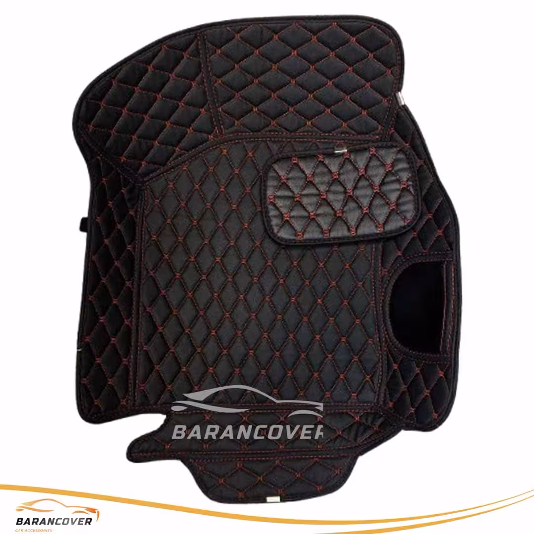 کفپوش گلدوزی 6 بعدی پراید 131-132 رنگ مشکی دوخت قرمز