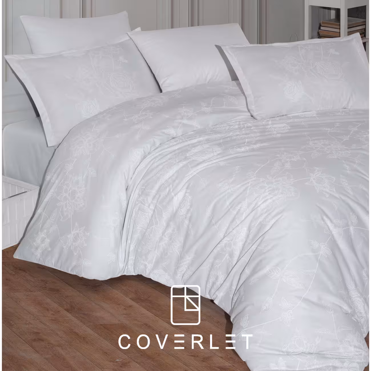 روتختی نقره‌ای سفید طرح گل کاوری دونفره مدل Arnor