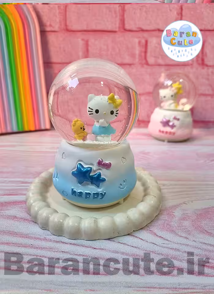 گوی موزیکال برفی چراغ دار (سایز متوسط) طرح کیتی آبی