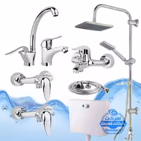 ست 7 عددی شیرآلات برند آیدا صنعت مدل قهرمان | شیر ظرفشویی   روشویی   حمام   2 عدد توالت   علم دوش رسوب‌گیر اتومات   شلنگ توالت | کروم براق