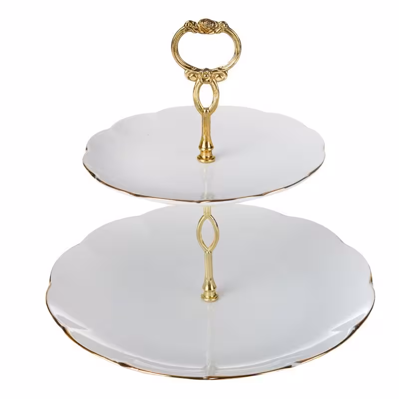 شرینی خوری 2 طبقه نیلوفری سفید لب طلا  مقصود 