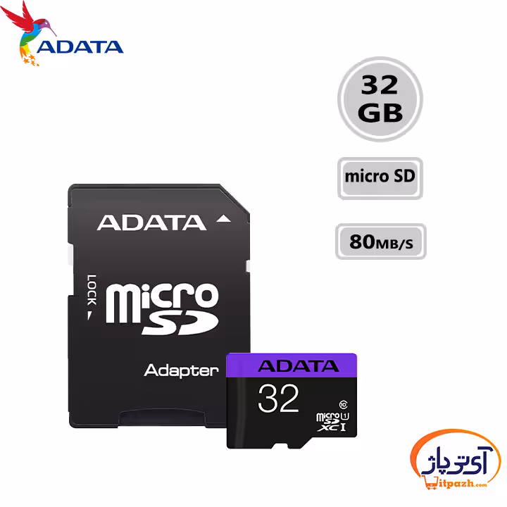 کارت حافظه‌ میکرو Premier microSDHC ظرفیت 32 گیگابایت ای دیتا سرعت 80MB/s