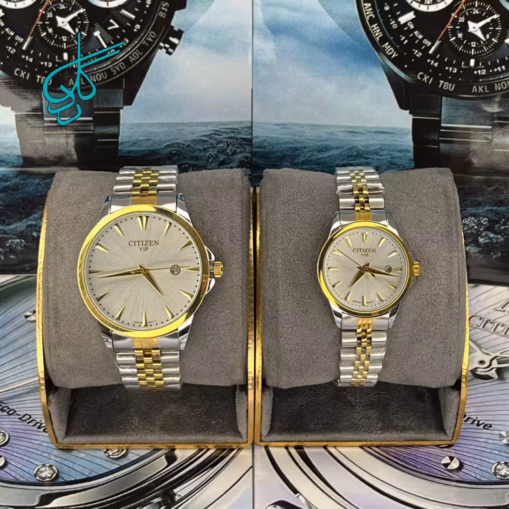 خرید ست ساعت زنانه و مردانه کلاسیک سیتیزن vip موتور ژاپن بند استیل کیفیت عالی کد 2117143 - ردگل