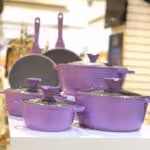 AROOS عروس سرویس قابلمه 10 پارچه  گرانتیتی طرح کلاسیک خطی بنفش پاستیلی  9030