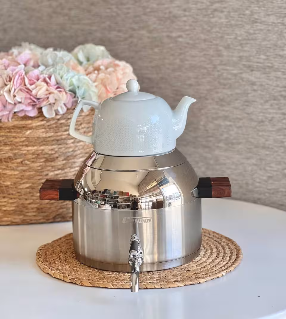 کتری قوری 5.5  لیتری استیل کاندید- دستگیره طرح چوب