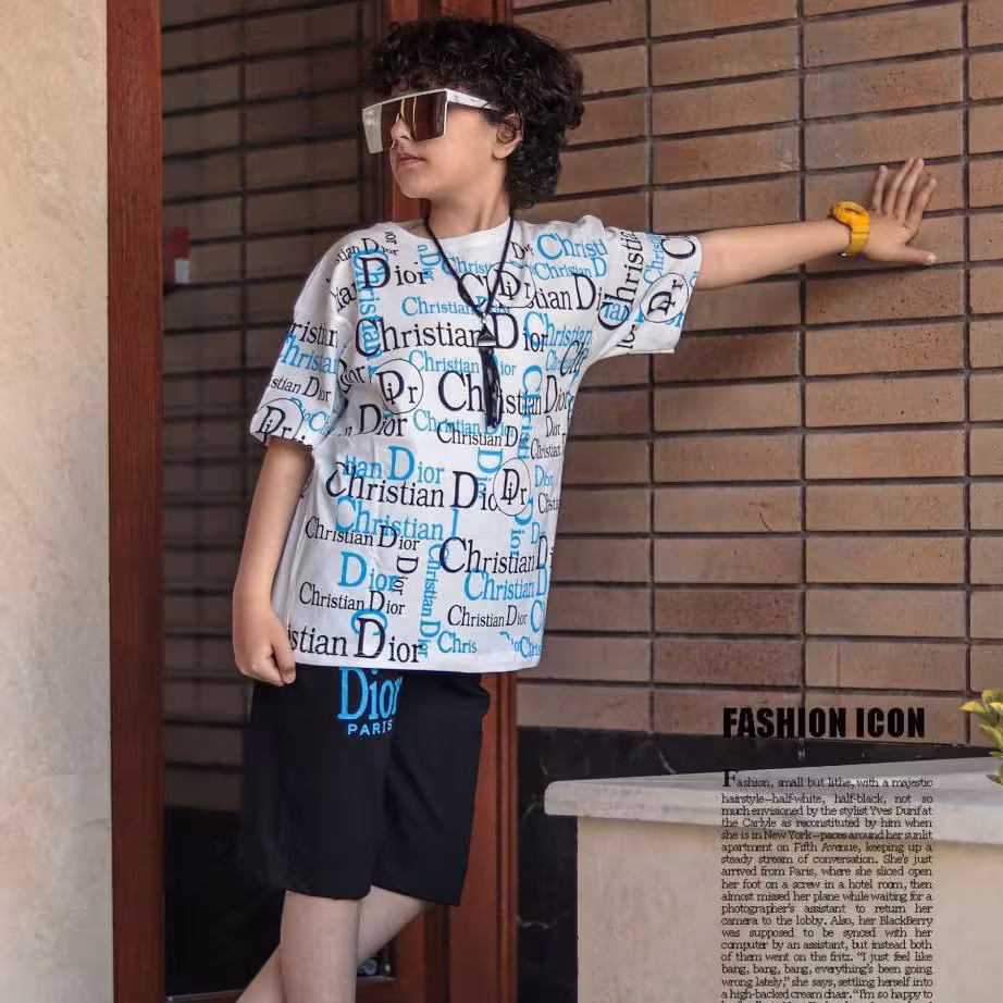 ست تیشرت شلوارک دیور،جنس پنبه عالی, سایز 45 تا 60,اسپرت مناسب برای دختر و پسر، رنگ سبز و سفید