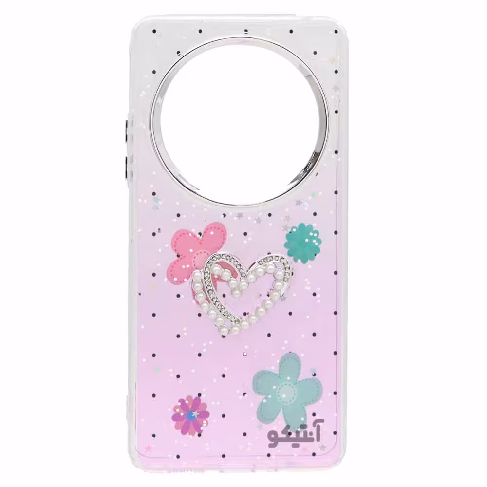 قاب رزینی مرواریدی طرح برجسته لنز متال مناسب برای Xiaomi Redmi 14C / Poco C75-طرح 1